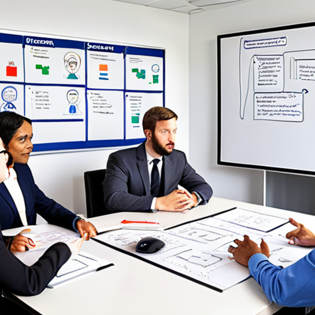 **Prompt:** A diverse group of people (ethicists, lawyers, computer scientists, and citizens) collaboratively working around a table to establish AI governance and regulations, emphasizing a multistakeholder approach. The setting is a modern, bright office with a whiteboard covered in flowcharts and ethical considerations.
