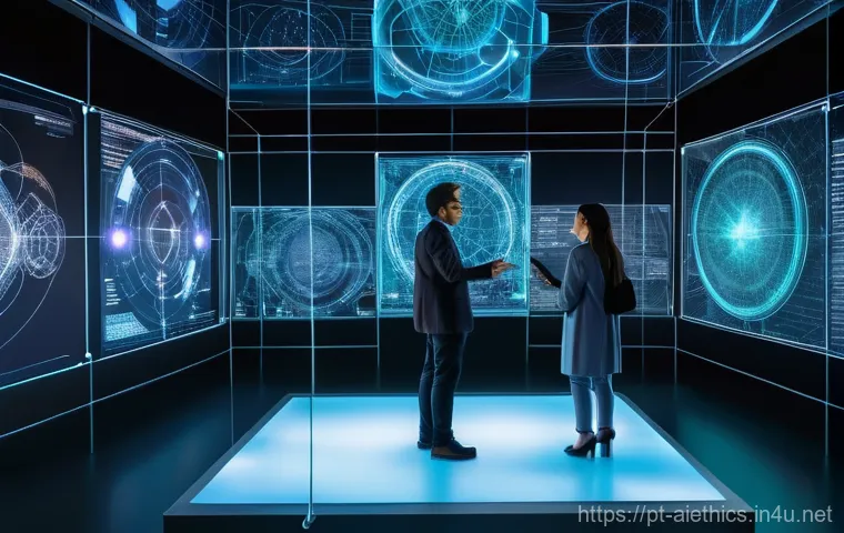 AI 윤리와 AI 윤리적 의사결정 - **Prompt:** A diverse group of scientists and ethicists, including men and women of various ages and...